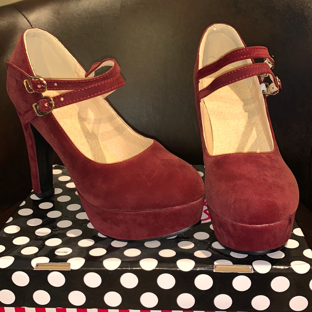 New! Velvet Maroon Mary Jane Heels